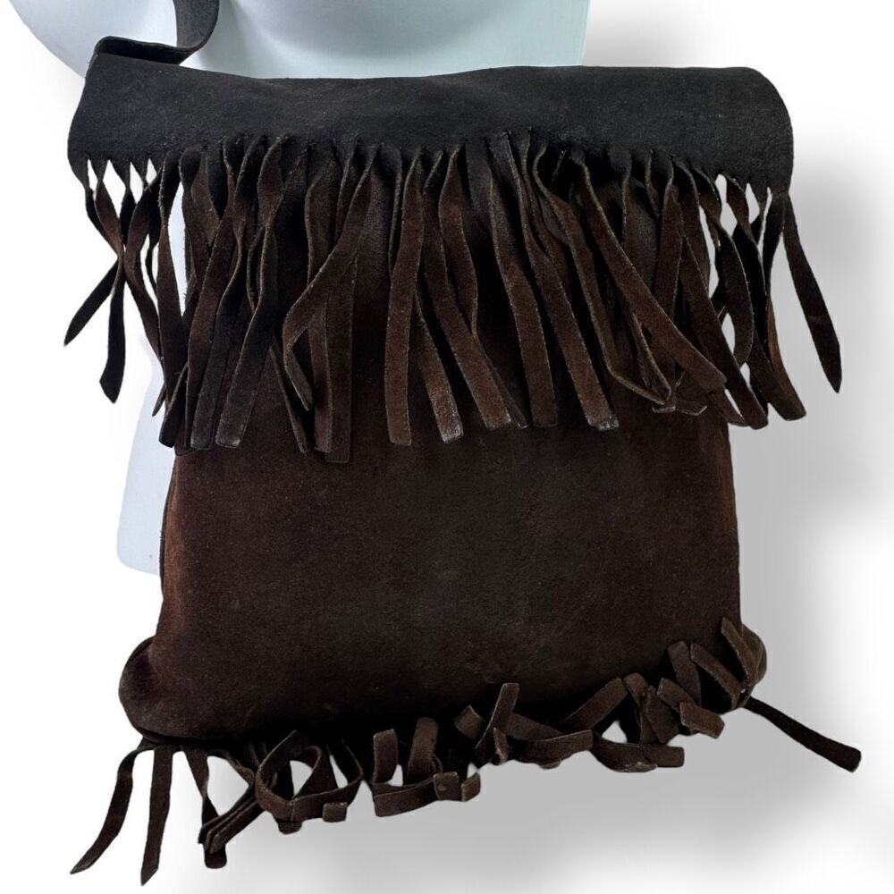 Bohemian Fringe Western Cowgirl Handmade Boho Brown Suede Leather Crossbody Bag